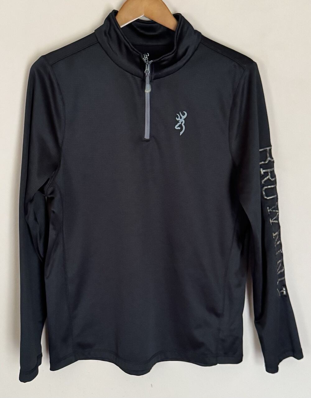 Browning Thermal Shirt Medium Black 1/4 Zip Logo Embroidered Long Sleeve